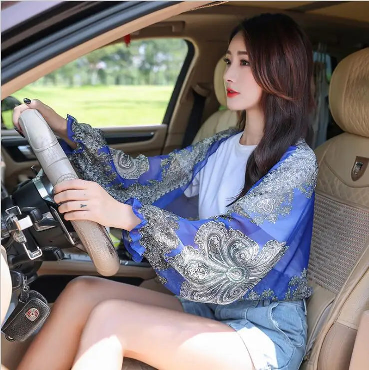 New Women Summer Sun Protection Beach Shawl Print Flower Chiffon