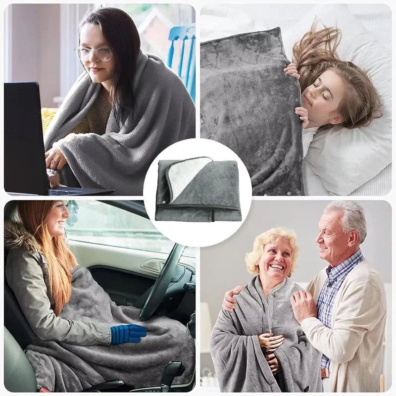 USB Electric Heated Blanket Shawl for Office ,3 Heating Levels Fleece Heated Mat Household Wearable Body Warmer Blanket Washable