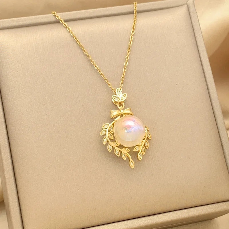 Zircon Inlaid Golden Butterfly Pendant Double Layer Necklace