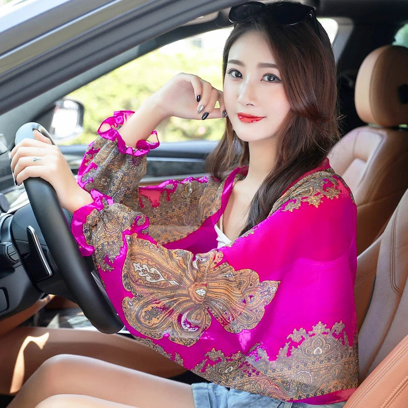 New Women Summer Sun Protection Beach Shawl Print Flower Chiffon