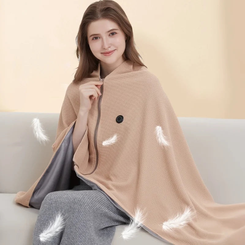 USB Electric Heated Blanket Shawl for Office ,3 Heating Levels Fleece Heated Mat Household Wearable Body Warmer Blanket Washable