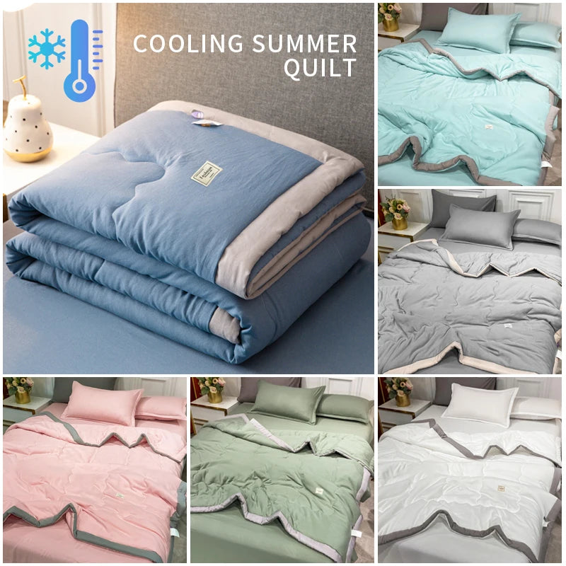 2025 New Japanese Polyester Cotton Lightweight Cool Quilted Summer Quilt Skin-Friendly Washable Solid Color Light Luxury Style