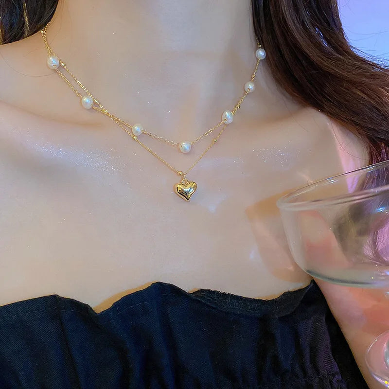 Zircon Inlaid Golden Butterfly Pendant Double Layer Necklace