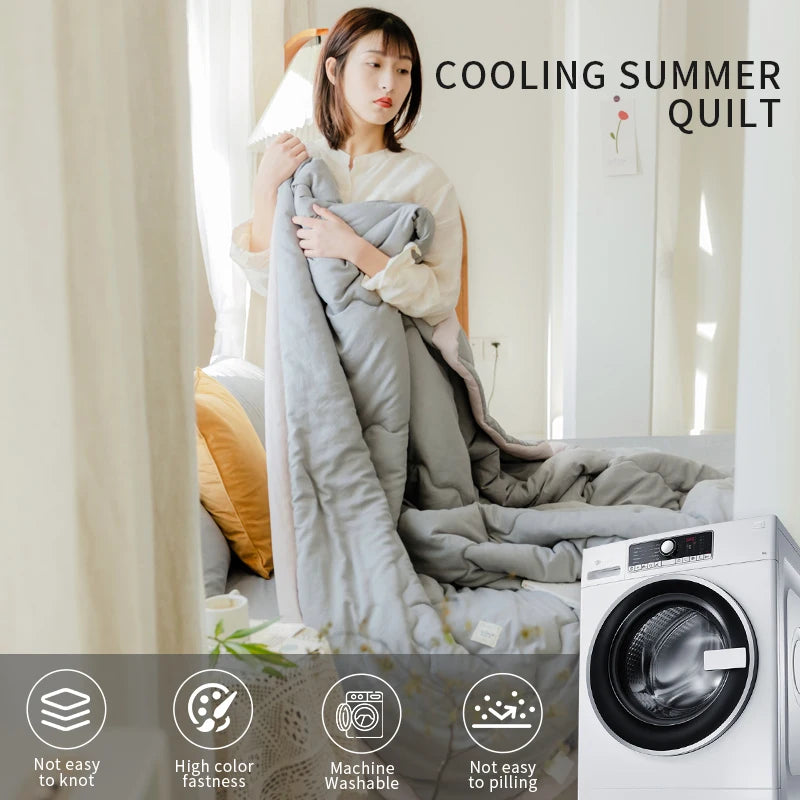 2025 New Japanese Polyester Cotton Lightweight Cool Quilted Summer Quilt Skin-Friendly Washable Solid Color Light Luxury Style