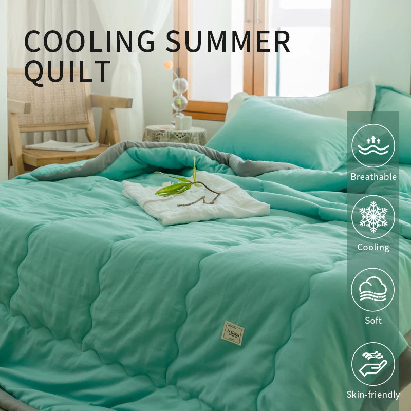 2025 New Japanese Polyester Cotton Lightweight Cool Quilted Summer Quilt Skin-Friendly Washable Solid Color Light Luxury Style