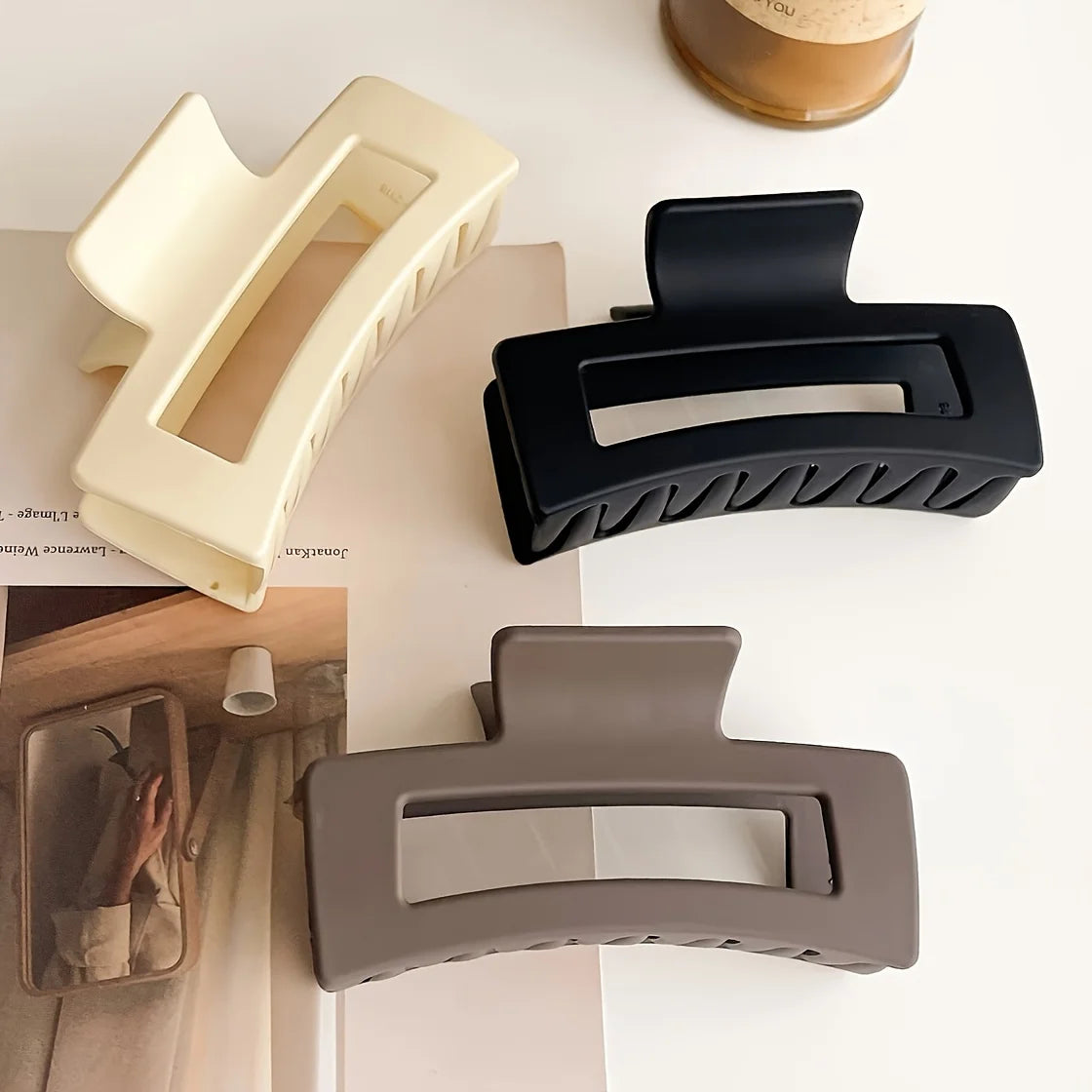 4pcs Set Women Hair Claw Simple Style Solid Color Big Hair Claw Clips Square Hair Clips Rectangle Fashion Hair Accessories