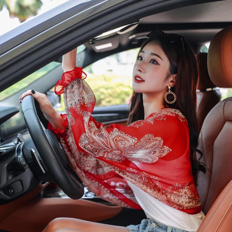 New Women Summer Sun Protection Beach Shawl Print Flower Chiffon