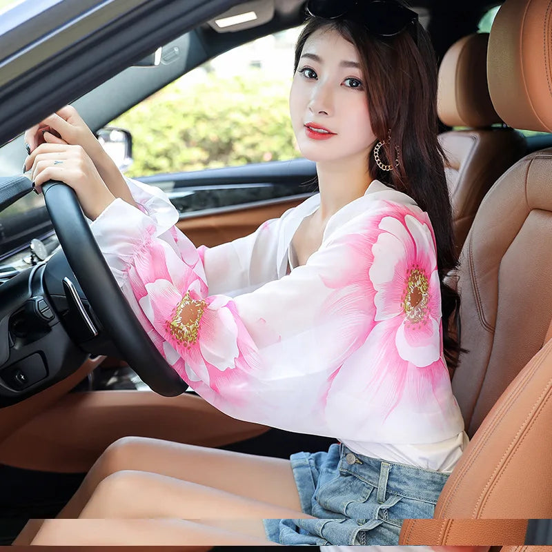 New Women Summer Sun Protection Beach Shawl Print Flower Chiffon