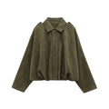 TRAFZA Women Brown Green Suede Jacket Loose Casual Bomber Coat