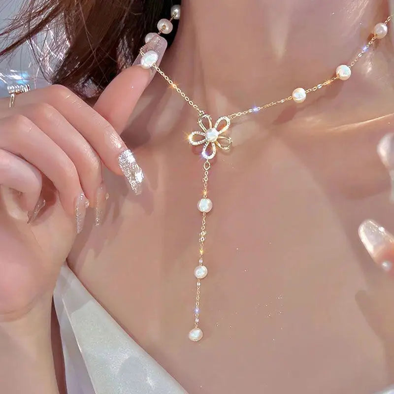 Zircon Inlaid Golden Butterfly Pendant Double Layer Necklace