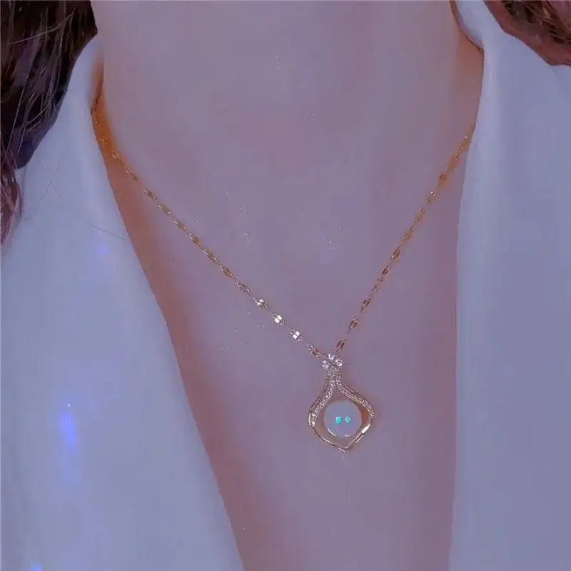 Zircon Inlaid Golden Butterfly Pendant Double Layer Necklace